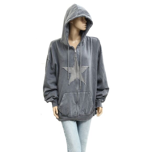 BDG UO Star Washed Black Dusty Hoodie Jacket Top Zip-up Long Sleeve XL 282910 - Picture 5 of 12
